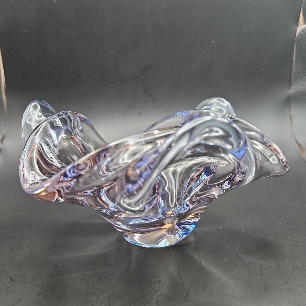 Art Glass Bowl Ashtray UV Blacklight Reactive Glows MCM Trinket Heavy